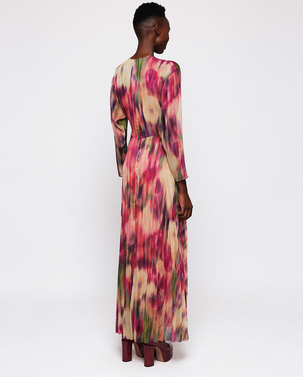 Multicolor pleated Ikat print dress by MIRTO