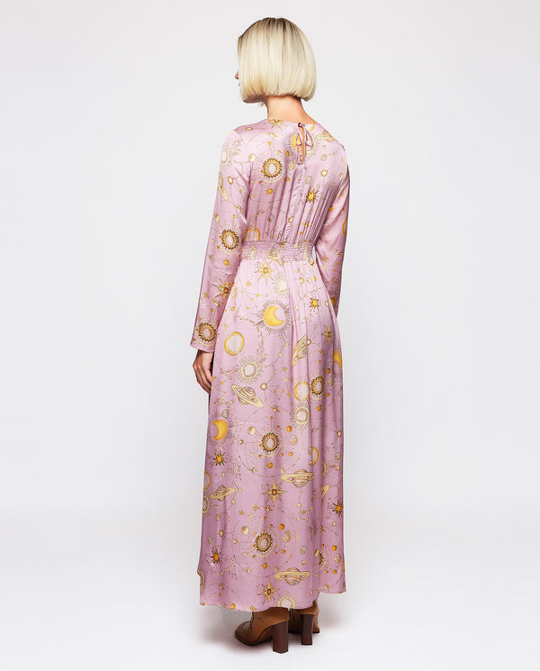 Mauve figurative print midi dress by MIRTO