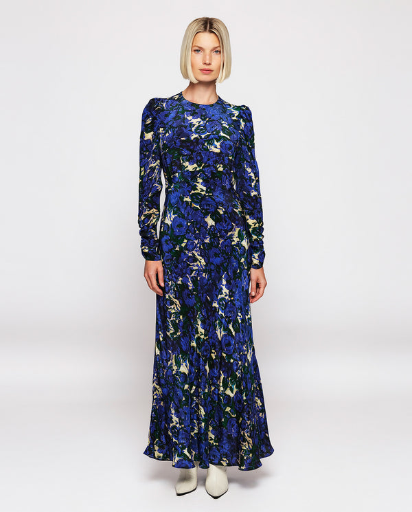 Blue & green floral print dress by MIRTO