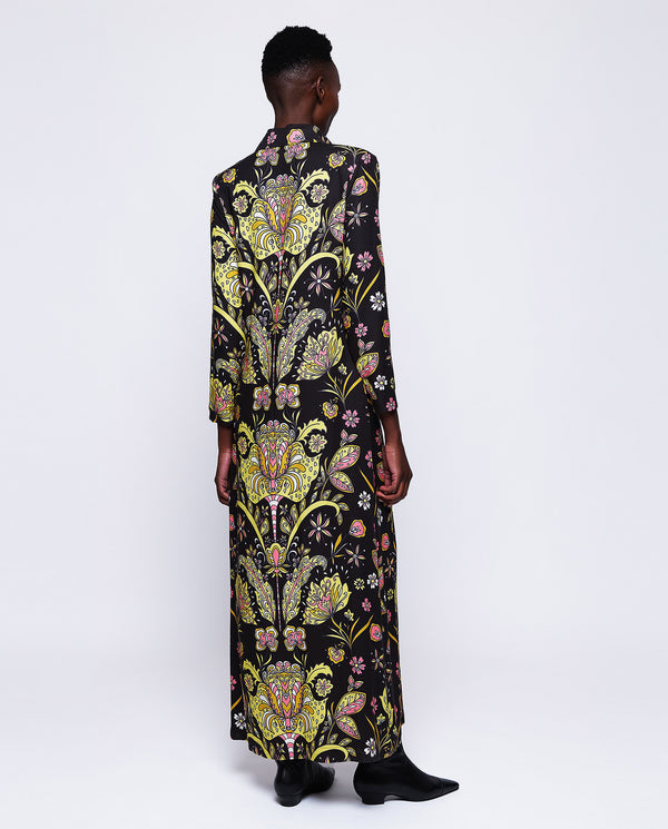 Black background ornamental print dress by MIRTO