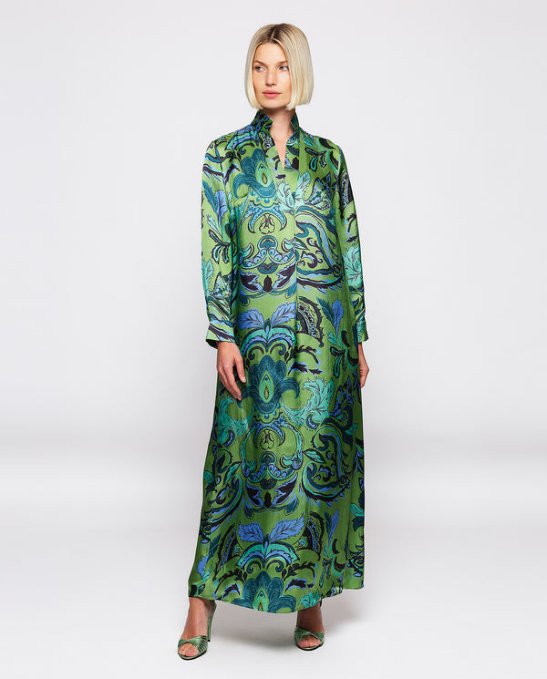 Green ornamental paisley print dress by MIRTO