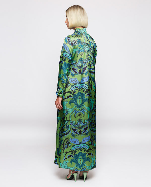 Green ornamental paisley print dress by MIRTO