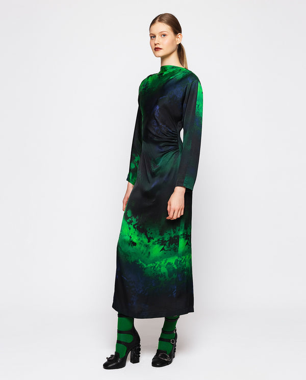 Green & black print long dress by MIRTO