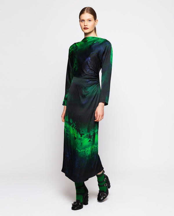 Green & black print long dress by MIRTO