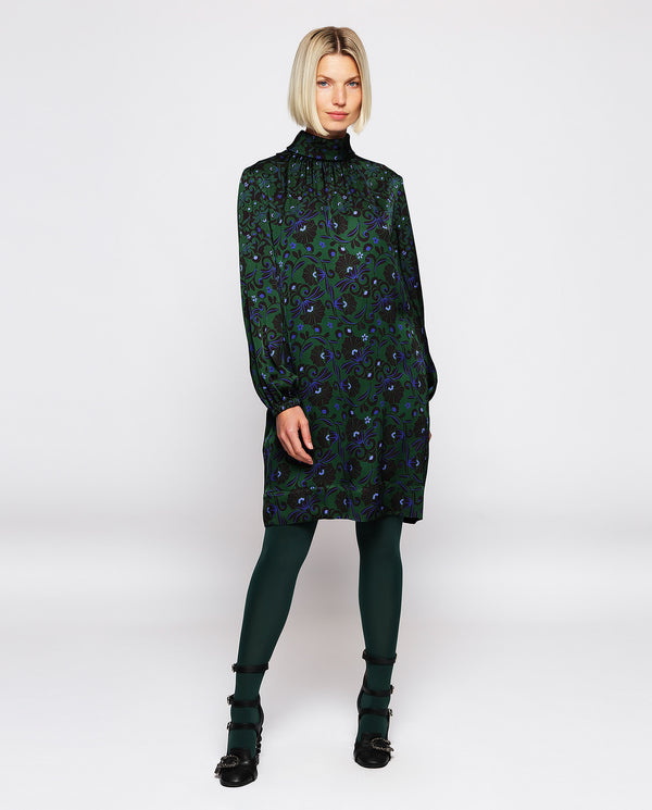 Green ornamental print short dress by MIRTO