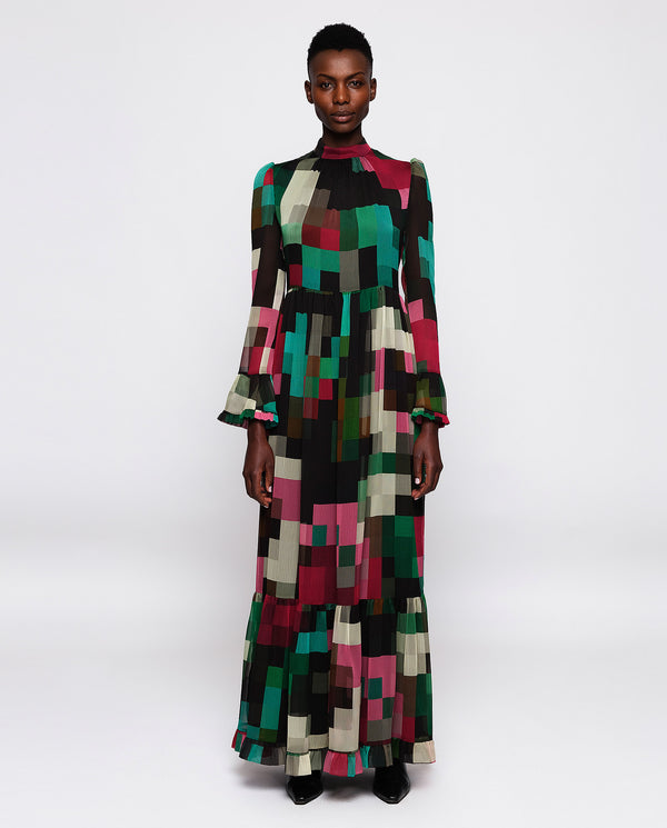 Multicolor plaid chiffon dress by MIRTO