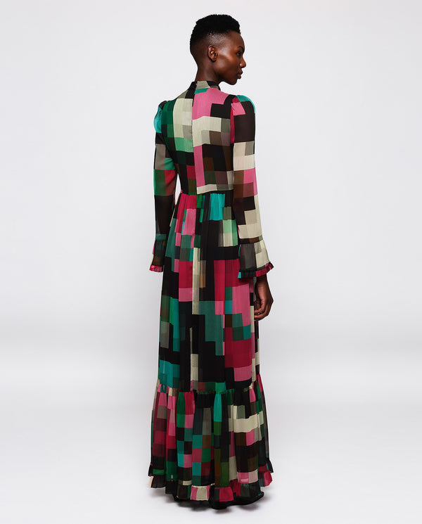 Multicolor plaid chiffon dress by MIRTO