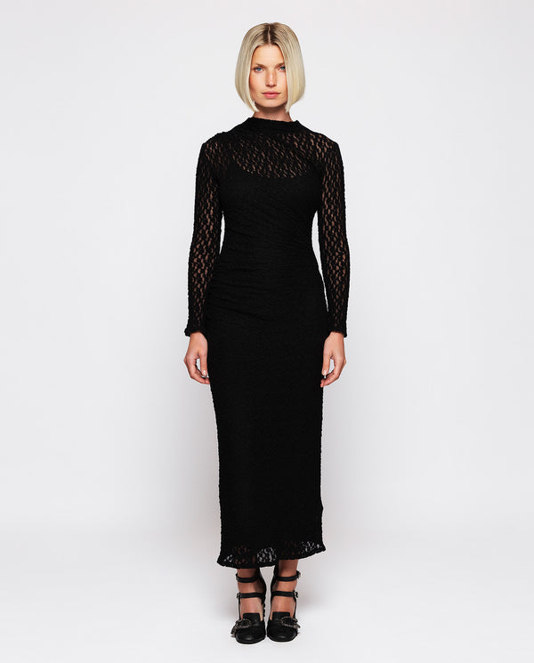 Black elastic draped dress by MIRTO