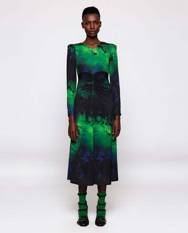 Green & black print knit fabric dress by MIRTO