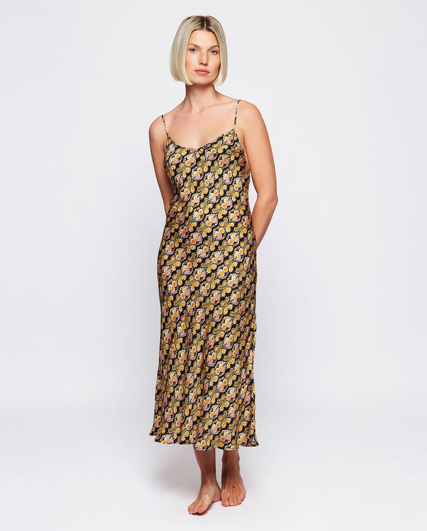 Paisley print black background slip dress by MIRTO