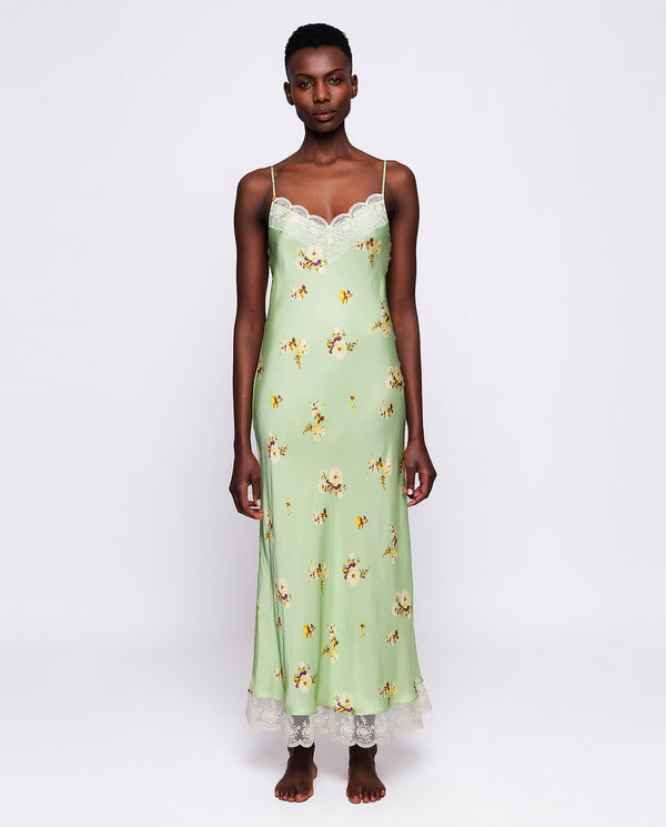 Candy green floral print slip dress by MIRTO