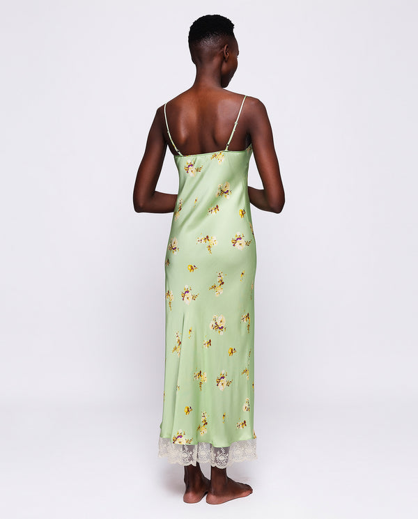 Candy green floral print slip dress by MIRTO