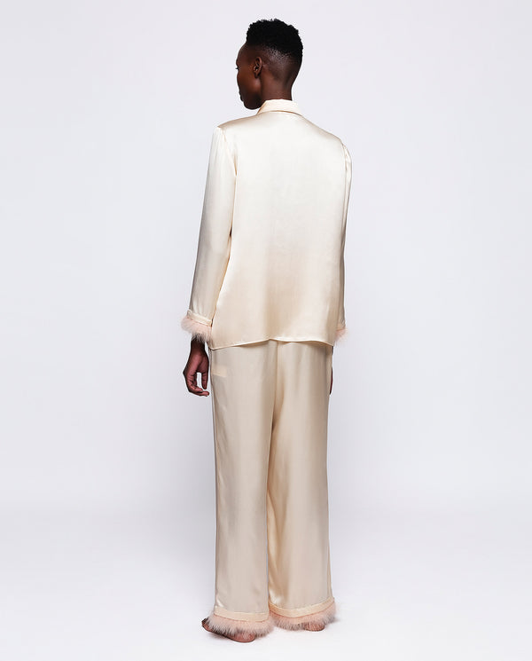 Nude silk pajamas with feathers by MIRTO