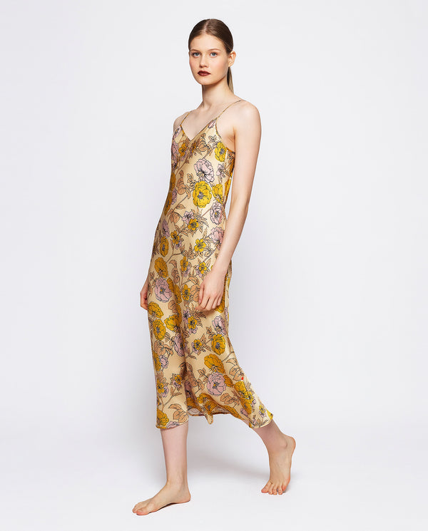 Yellow floral print slip dress by MIRTO