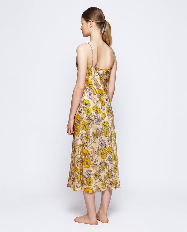 Yellow floral print slip dress by MIRTO