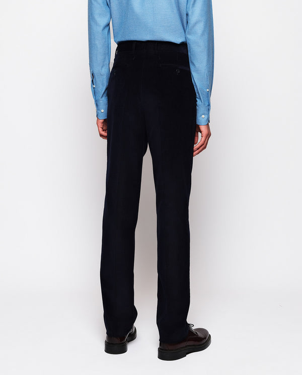 Navy blue microcorduroy dress trousers