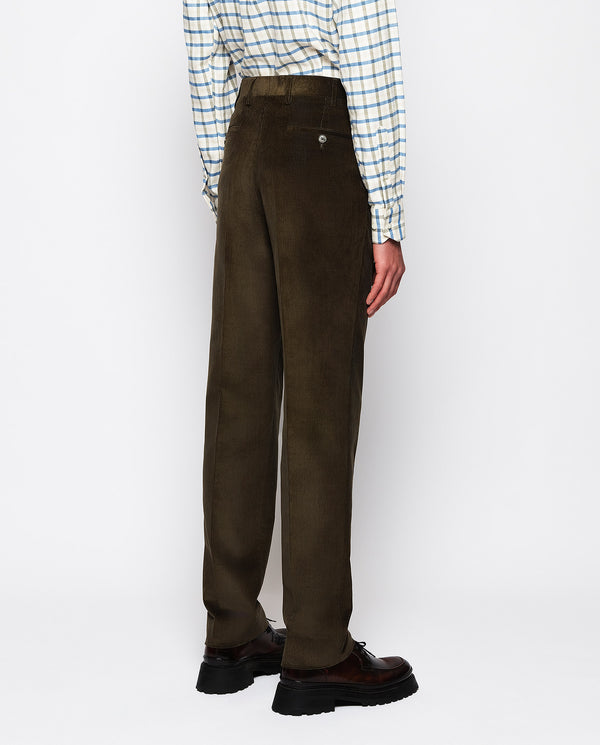 Green microcorduroy dress trousers