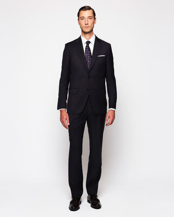 Navy blue super 110's wool pinstripe suit by MIRTO