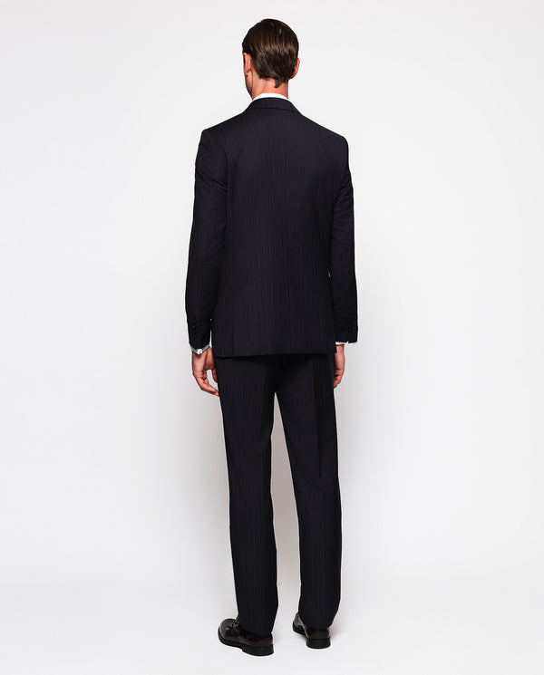 Navy blue super 110's wool pinstripe suit by MIRTO