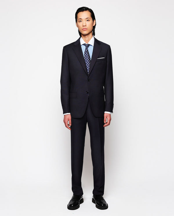 Navy blue super 110's wool fil a fil suit by MIRTO