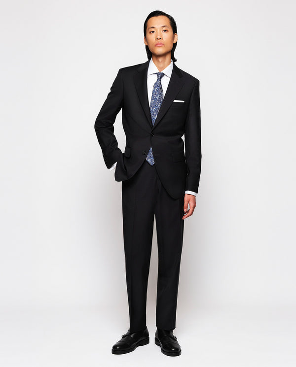 Black super 110's wool fil-a-fil suit