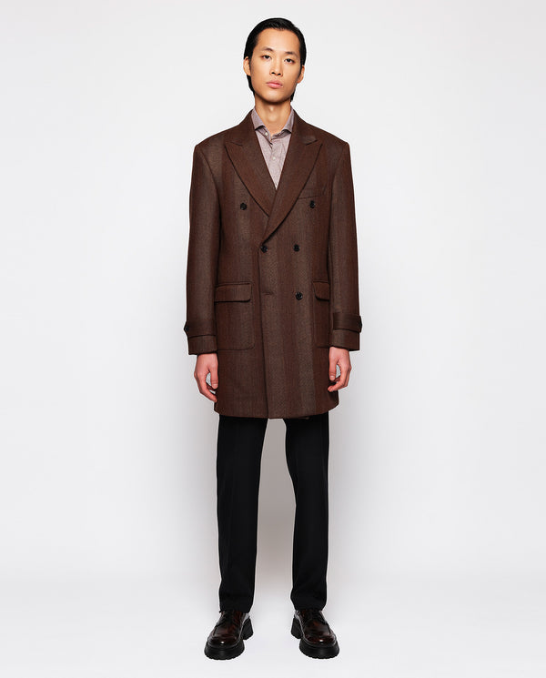 Brown wool double-breasted coat