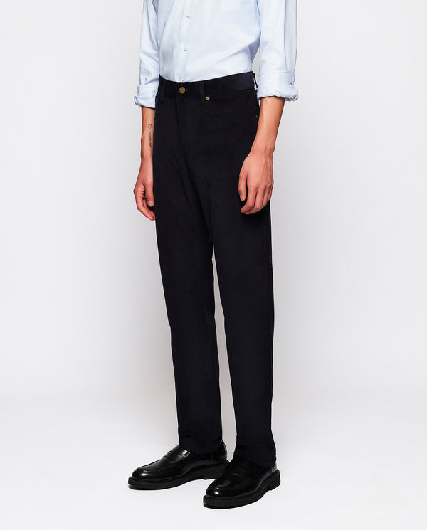 Navy blue 5-pocket microcorduroy trousers by MIRTO