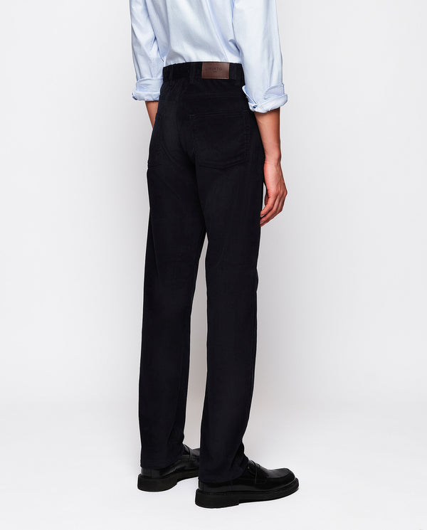 Navy blue 5-pocket microcorduroy trousers by MIRTO