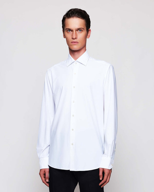 White tailored fit technical dress shirt