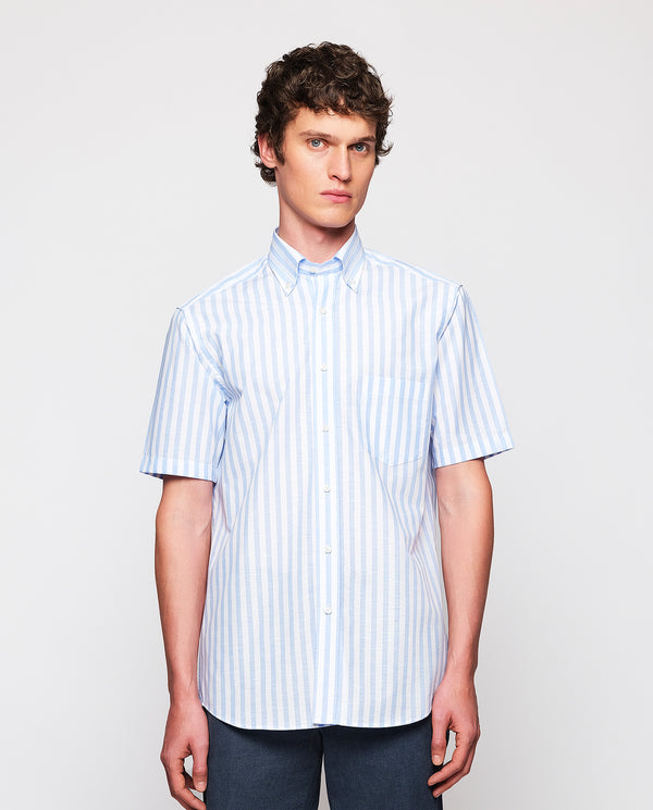 Blue & white cotton striped casual shirt
