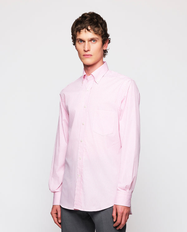 Pink & white cotton plaid casual shirt