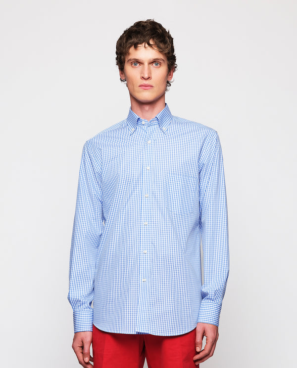 Blue & white cotton plaid casual shirt