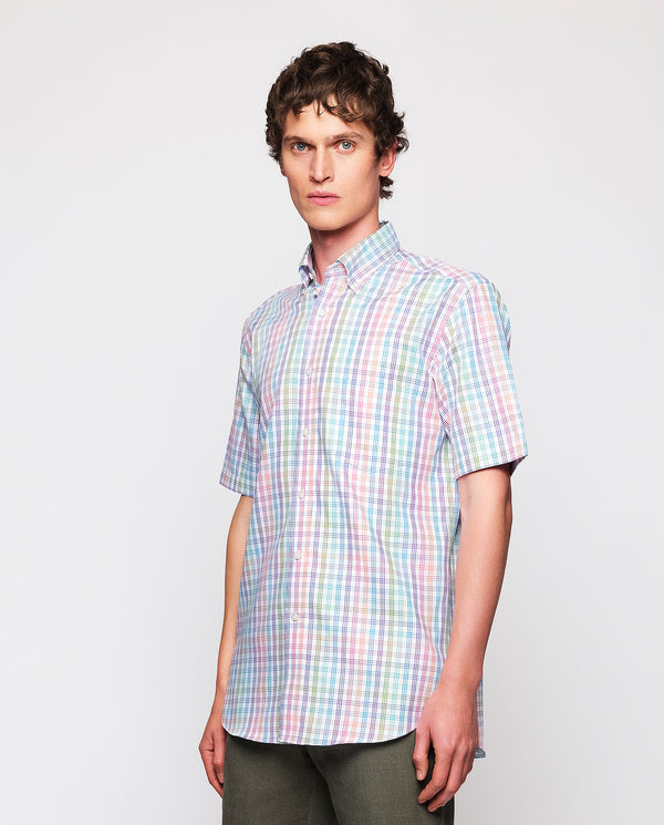 Multicolored Oxford cotton plaid casual shirt