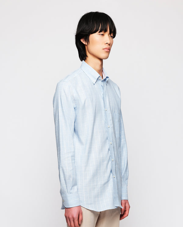 Blue & white linen & cotton casual shirt
