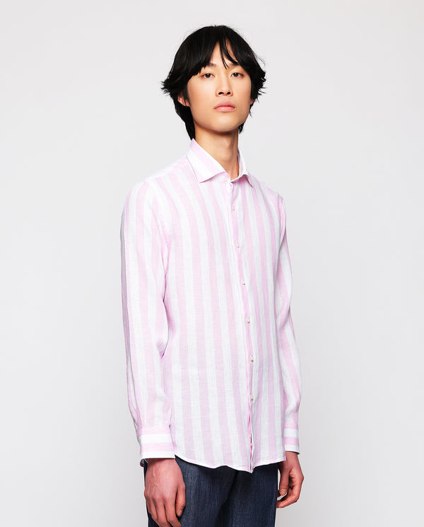 Pink & white striped linen casual shirt