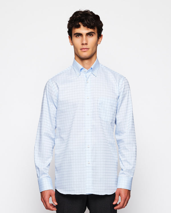 Blue cotton plaid casual shirt