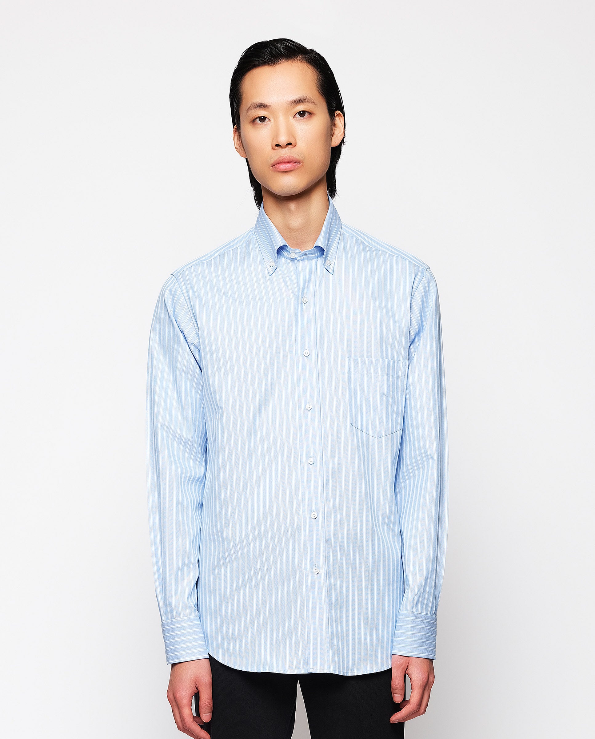 Blue casual shirt with white stripes by MIRTO