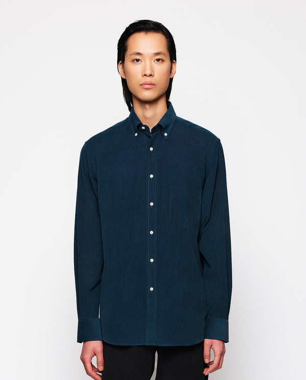 Navy blue microcorduroy casual shirt by MIRTO