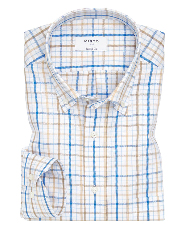 White casual shirt with brown & bue plaid by MIRTO