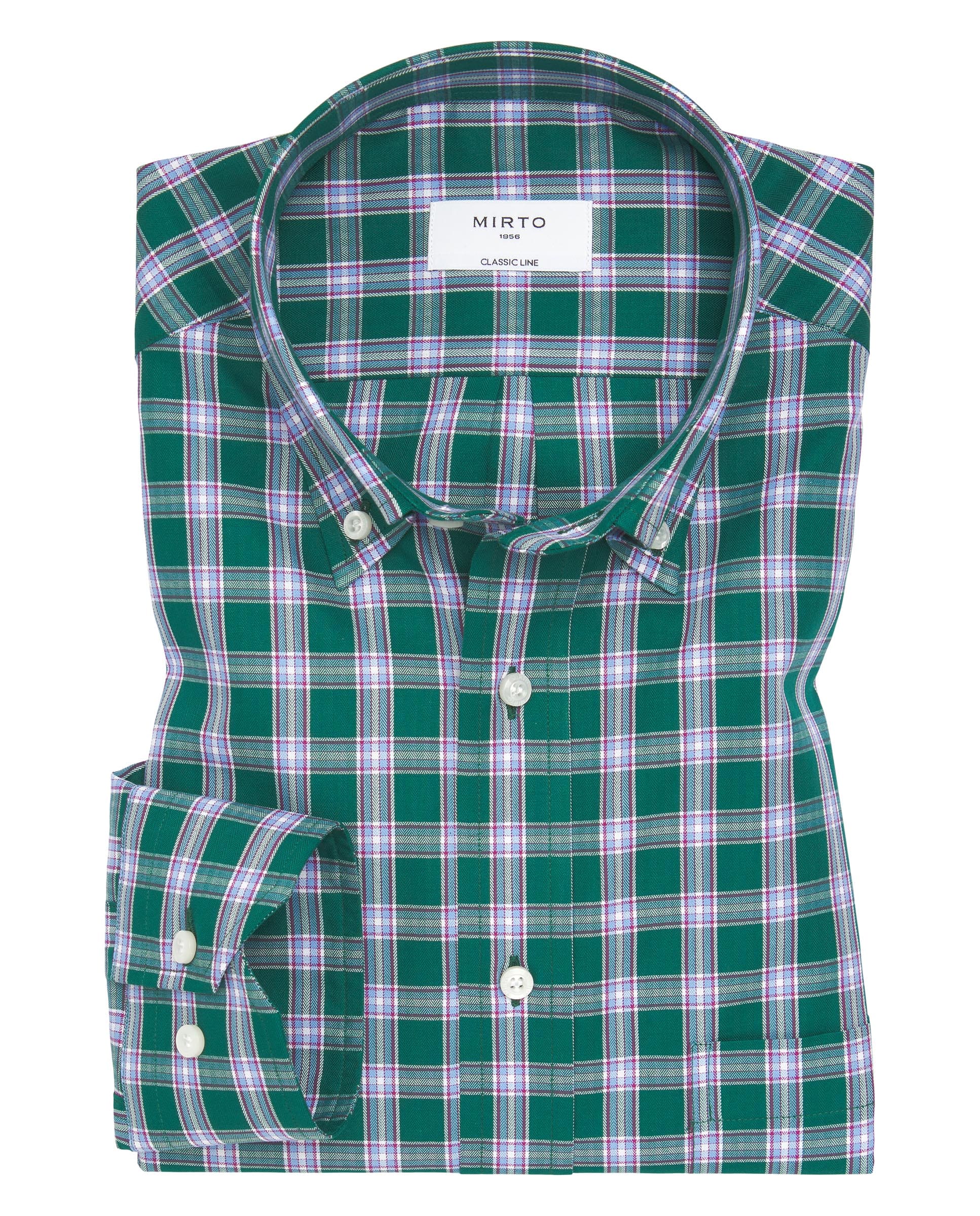 Green casual shirt with blue plaid by MIRTO