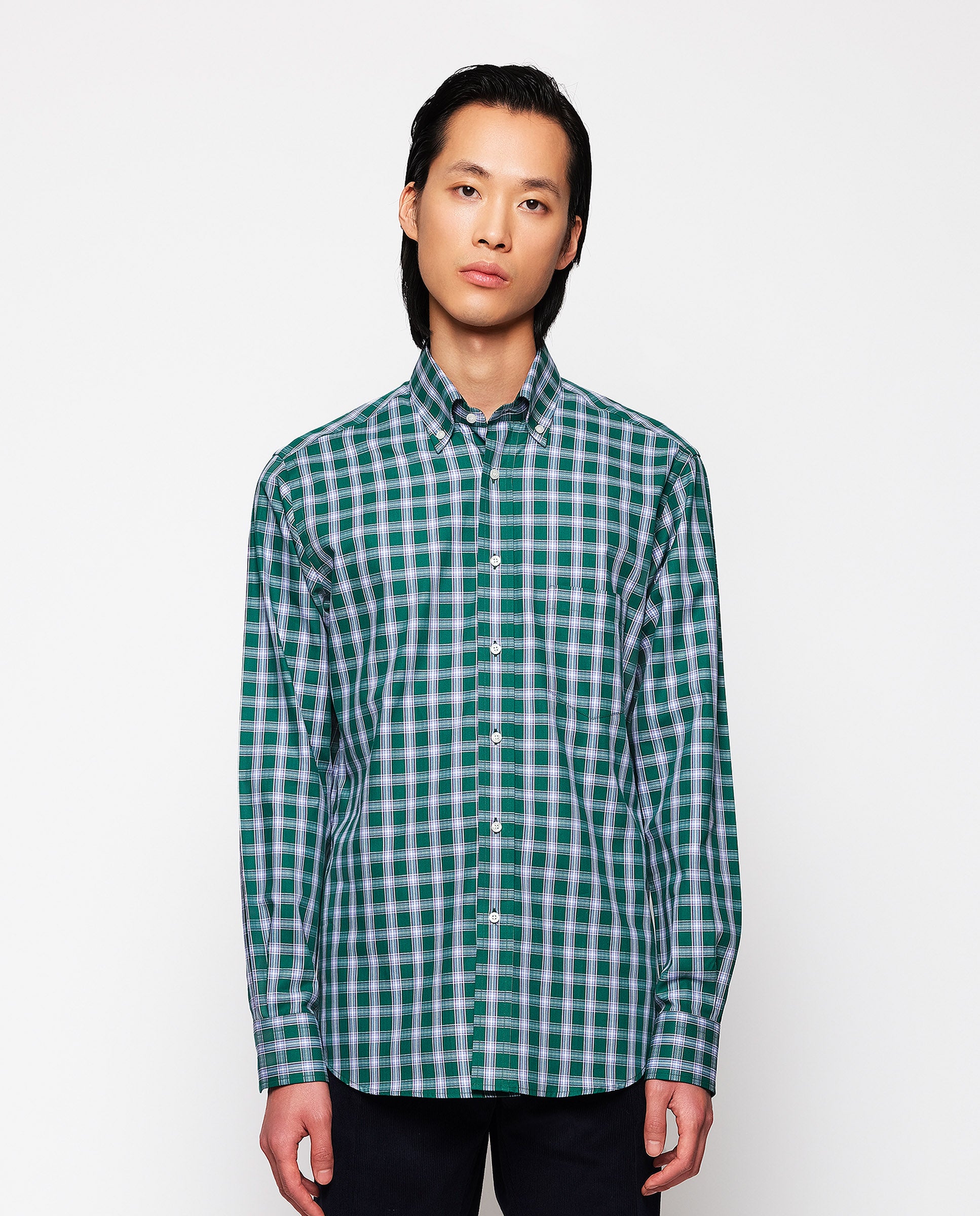 Green casual shirt with blue plaid by MIRTO