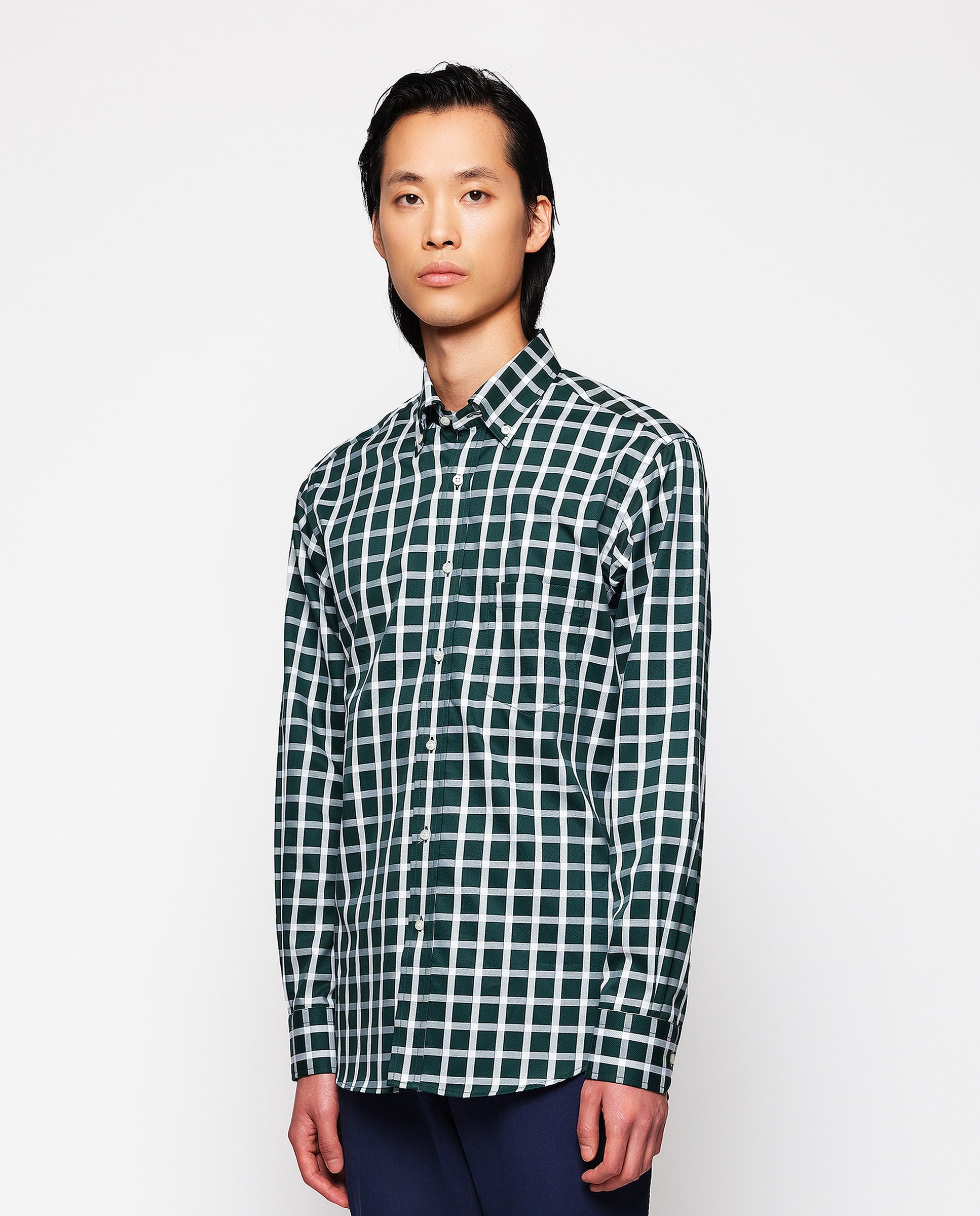 Green casual shirt with white plaid by MIRTO