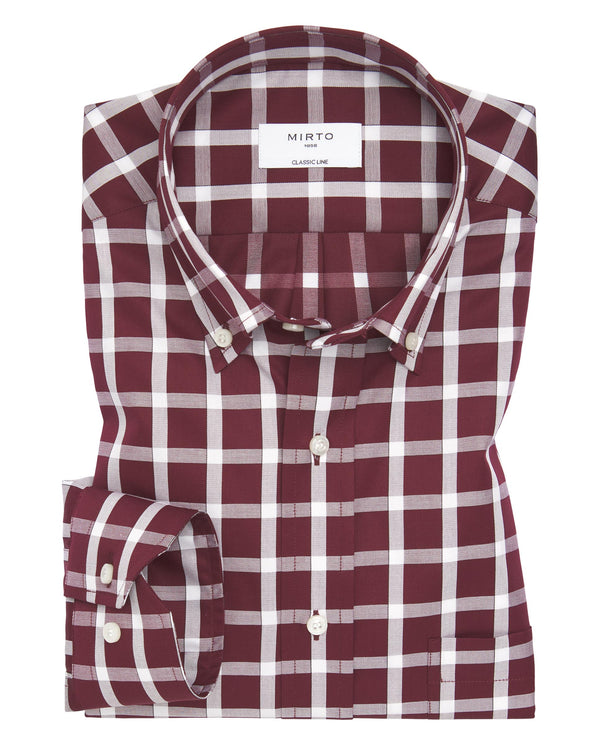 Maroon casual shirt with white plaid by MIRTO