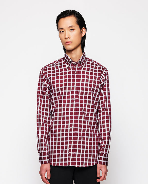 Maroon casual shirt with white plaid by MIRTO