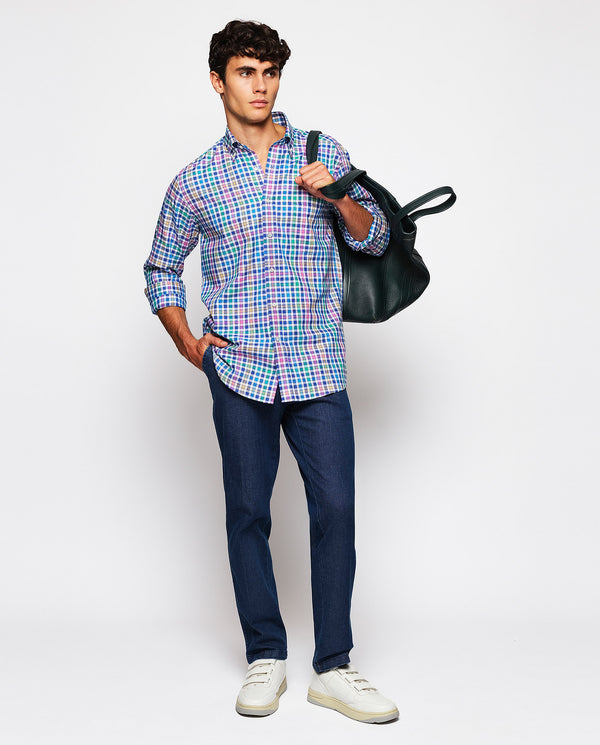 Multicolor Oxford cotton plaid casual shirt