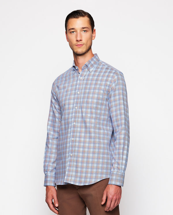 Blue casual shirt with multicolor plaid by MIRTO