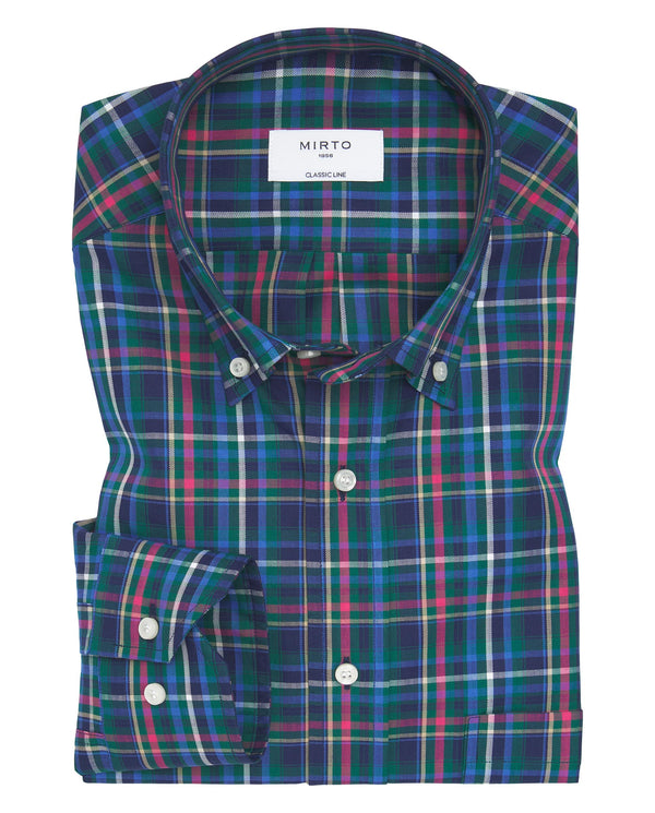 Blue tones cotton plaid casual shirt by MIRTO