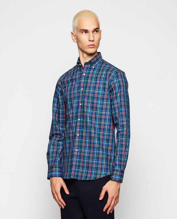 Blue tones cotton plaid casual shirt