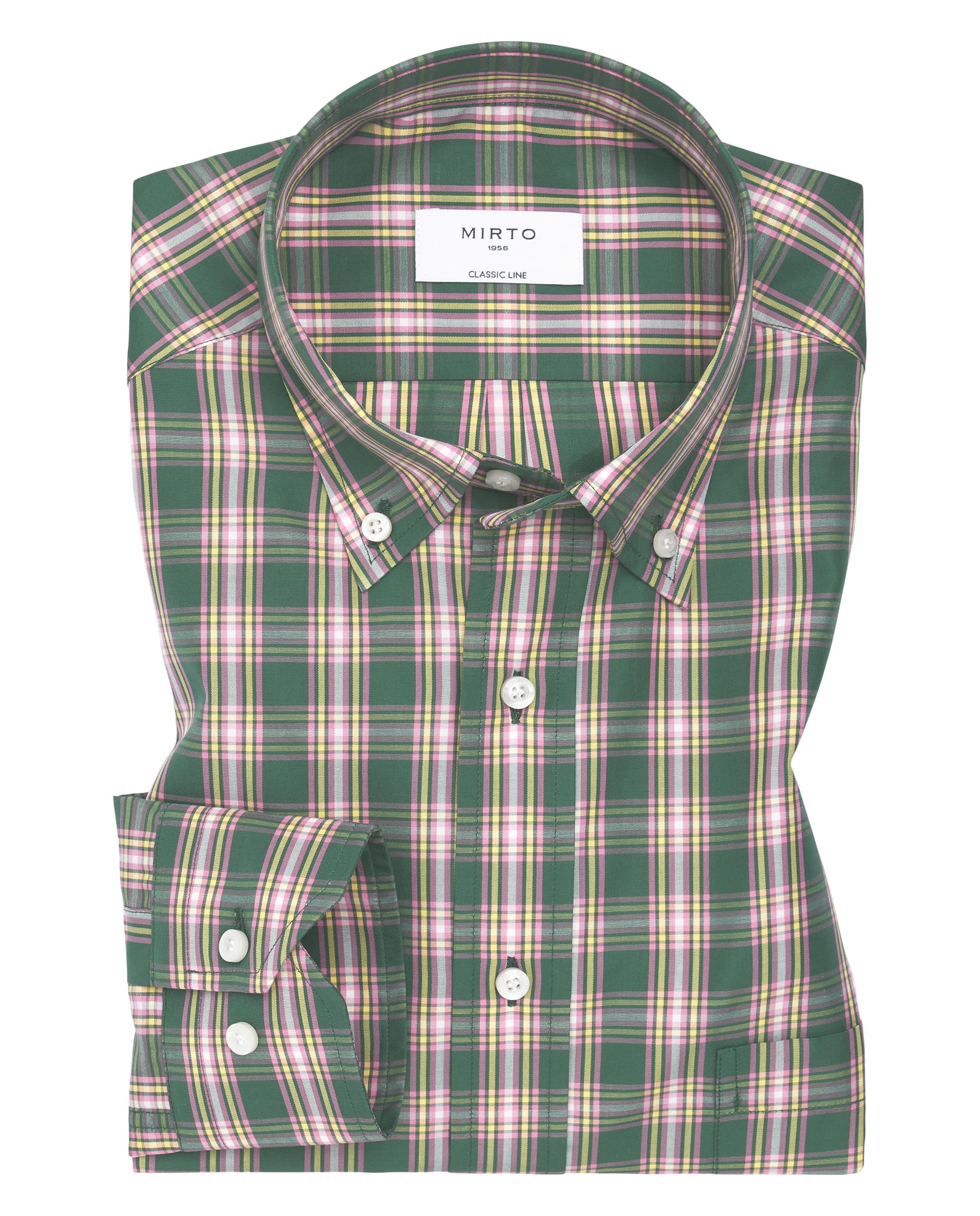 Green casual shirt with pink & yellow plaid by MIR