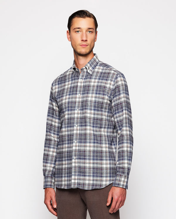 Blue flannel plaid casual shirt by MIRTO